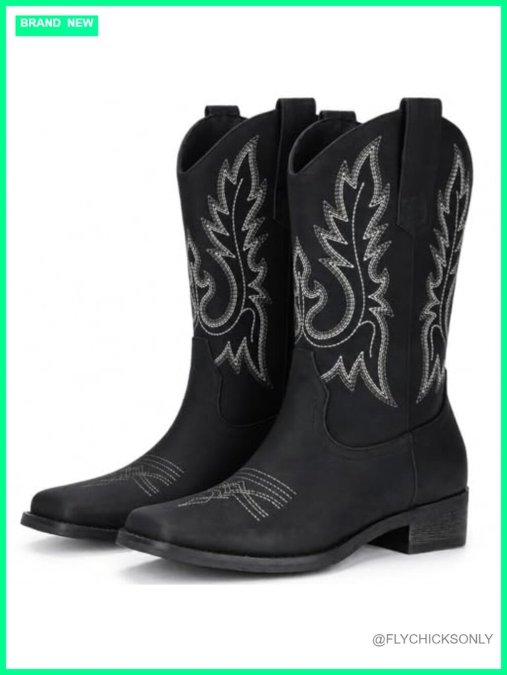 Square Toe Mid Calf Cowboy Boots Faux Leather Western Pull On
